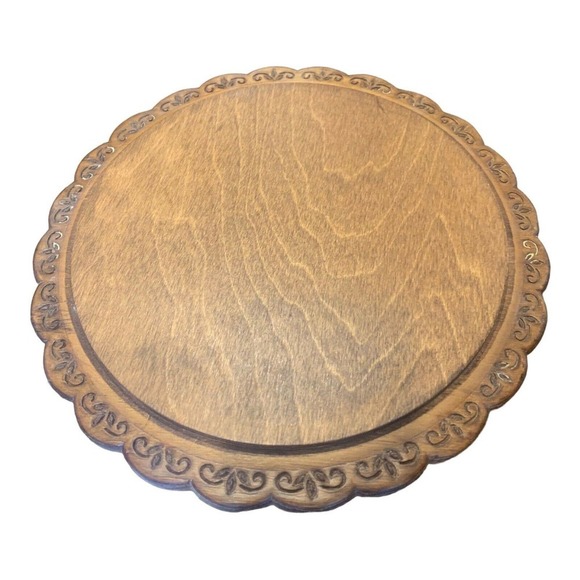 Vintage mid century modern wooden acrylic cake pedestal dome lightweight etched - Picture 5 of 5